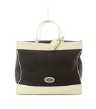 フォクシー FOXEY ボストンバッグ 旅行バッグ 茶色 ブラウン アイボリー ツートンカラー ロゴプレート付き レザータグ付き 大容量 特大 /RI ■OS