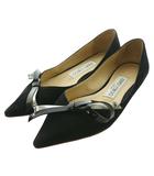 ジミーチュウ JIMMY CHOO ポインテッドトゥリボンフラットパンプス スエード 34 黒 ブラック /SS ■OS