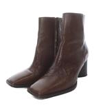 アドルフォドミンゲス ADOLFO DOMINGUEZ ブーツ ショート ハイヒール スクエアトゥ レザー 36 ブラウン /YO8