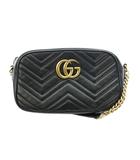 グッチ GUCCI GGマーモント スモール カメラバッグ ショルダーバッグ チェーン レザー インターロッキング ロゴ バイカラー 黒 ブラック ゴールドカラー 447632 /BB ■OH