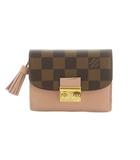 ルイヴィトン LOUIS VUITTON ポルトフォイユ クロワゼット ダミエ コンパクト ウォレット 財布 三つ折り 小銭入れ ピンク 茶 N60208 /MI ■OS ■OH
