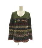 ノルディック柄長袖カットソー Tシャツ M マルチカラー 黒 ブラック 緑 グリーン /SS ■OS