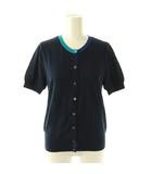 半袖カーディガン クルーネック リネン混 M 紺 青 水色 /CX ■OS