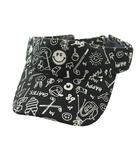 パーリーゲイツ PEARLY GATES タグ付き PGBK総柄 ニットカノコサンバイザー 帽子 F 黒 ブラック 白 ホワイト /SS ■OS