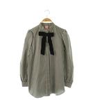 ミュゲ muguet 2WAYリボンギンガムチェックシャツ ブラウス 長袖 バンドカラー F ブラック /MY ■OS ■SH