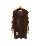 ハーフジップチュニック ウール M ブラウン ベージュ 長袖 ストライプ柄 /OK ■OS