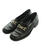 プラダ PRADA ロゴプレートローファー スクエアトゥ 36.5 23.5cm 黒 /MI ■OS