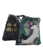 ミュウミュウ miumiu ウーブンファブリック ミニバッグ アートデザインポーチ ハンドバッグ ワンハンドル 巾着 ポーチ付き ブラック /YO18 ■OH
