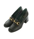 グッチ GUCCI ホースビット ヒールローファー モカシン スクエアトゥ ブロックヒール 36.5 23.5cm 黒 757934 /MI ■OS