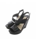 プラダ PRADA サンダル レザー 本革 36 23cm 23.5cm 黒 ブラック ウェッジソール スリングバック オープントゥ /RI ■OS ■OH
