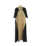ハレ HARE サイドバイカラーワンピース シャツワンピース ロング 半袖 ストレッチ F ベージュ ブラック /MY ■OS