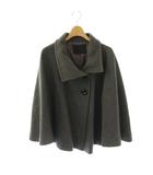 ショートコート ウール カシミヤ混 M グレー ケープデザイン ビッグカラー 織り柄 /OK ■OS