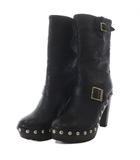 ジミーチュウ JIMMY CHOO ブーツ ミドル ハイヒール スタッズ レザー 38 ブラック /YO9