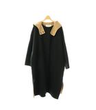 カシミヤ混2トーンフードリバーコート アウター ロング 38 ブラック ベージュ /DO ■OS