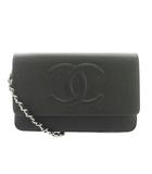 シャネル CHANEL チェーンウォレット 長財布 ショルダー キャビアスキン レザー ココマーク ロゴ ワンカラー 19番台 黒 ブラック /BB ■OH
