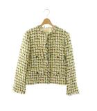 25SS チュールヤーンツイードジャケット アウター ノーカラー フリンジ 36 白 マルチカラー /NR ■OS ■SH