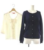 アンサンブルニット ブラウスセット 三点セット カーディガン ビジュー装飾 シアー 2 紺 アイボリー /CX ■OS