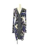 エミリオプッチ EMILIO PUCCI プッチ柄 深Vネック ワンピース I42 ネイビー マルチカラー /ES ■OS
