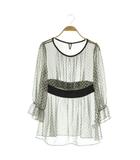 クレージュ courreges シフォンチュニック 総柄 七分袖 シースルー 38 ブラック /MY ■OS