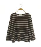 ヒューマンウーマン HUMAN WOMAN 25AW ボーダーカットソー 九分袖 ボートネック M ブラウン /MY ■OS