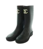 シャネル CHANEL ラバーレインブーツ 長靴 ミドル丈 雨靴 ココマーク ロゴ バイカラー 38 黒 ブラック 白 ホワイト /BB