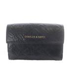 チャールズ&キース  CHARLES&KEITH 財布 三つ折り レザー ロゴ 黒 ブラック /SR