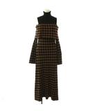 アメリヴィンテージ Ameri VINTAGE 24AW UND OFF SHOULDER KNIT DRESSニットワンピース ドレス オフショルダー チェック ロング 長袖 S 黒 ワイン ブラック /HS ■OS