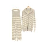 ジェラートピケ gelato pique セットアップ パジャマ ボーダー柄 カーディガン パンツ ルームウエア F ライトグレー ホワイト /CX ■OS