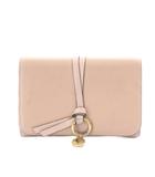 クロエ CHLOE 財布 三つ折り 小銭入れ 札入れ ピンク 革紐デザイン リングチャーム シボ加工 /RI ■OS