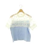 チェスティ Chesty Flower Lace Knit ニット カットソー レース切替 半袖 F 白 ホワイト 水色 ライトブルー /MI ■OS