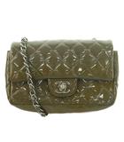 シャネル CHANEL ミニマトラッセ パテントレザー チェーンショルダーバッグ ココマーク ロゴ バイカラー カーキ シルバーカラー /BB ■OH ■SH