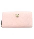 グッチ GUCCI グッチシマ リネアキャット ラウンドファスナー長財布 レザー ピンク 548058 /SR ■OH