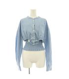 アメリヴィンテージ Ameri VINTAGE 25AW SHIRRING LAYERED SHORT SHIRT シャツ ブラウス 変形 ストライプ 長袖 ビスチェ セット F ライトブルー /HS ■OS