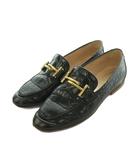 トッズ TOD'S ダブルT ローファー クロコ型押し 36 23.0cm 黒 ブラック /MI ■OS