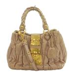 ミュウミュウ miumiu マテラッセ 2wayバッグ ショルダー ハンド ギャザー バックル ロゴ レザー ピンク /SS ■OS ■OH