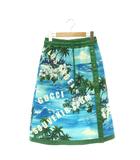 693162 Hawaiian Printed Knee-Length Skirt 台形スカート 膝丈 ハワイアン柄 XS グリーン ブルー マルチカラー /ES ■OS