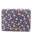 ミュウミュウ miumiu グラッセフラワー コンパクトウォレット 財布 二つ折り レザー ネイビー 5MV204 /YO17 ■OH