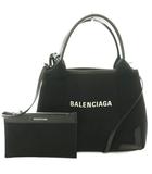 バレンシアガ BALENCIAGA NAVY CABAS XS ネイビーカバスXS 2WAY ハンド ショルダー キャンバス ロゴ プリント 黒 ブラック 390346 /BB ■OH