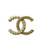 シャネル CHANEL B23A ココマーク フェイクパール ラインストーン ブローチ ピンバッチ ロゴ ゴールドカラー ABB082 /BB ■OH