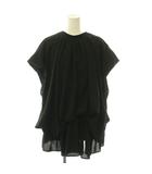 エンフォルド ENFOLD 24SS WAVE SHIRRING BLOUSE ブラウス プルオーバー フレンチスリーブ 38 黒 ブラック /CX ■OS