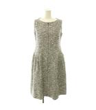 フォクシー FOXEY Dress Little Cambridge コットンツイードワンピース ミディ ひざ丈 ノースリーブ 40 オフホワイト 黒 ブラック 40545 /HS ■OS