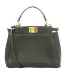 フェンディ FENDI Peekaboo Mini ミニピーカブー レザー 2WAY ハンドバッグ ショルダー レザー ツイストロック ロゴ 黒 ブラック /BB ■OH