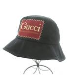 グッチ GUCCI ラベル付き コットンフェドラハット バケットハット バケハ 帽子 ロゴ S 57cm 黒 ブラック 627174 /BB ■OH
