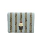 グッチ GUCCI GGスプリーム イスクリーム カードケースウォレット 二つ折り財布 小銭入れ ストライプ柄 水色 ライトブルー ベージュ 701489 /MI ■OS ■OH