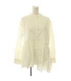 ルシェルブルー LE CIEL BLEU Pleated Peplum Shirt シャツ 長袖 バンドカラー 36 ホワイト /DO ■OS
