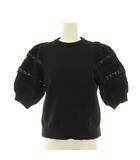 ユナイテッドアローズ UNITED ARROWS レース コンビ パフ ニット カットソー 五分袖 黒 ブラック /HS ■OS