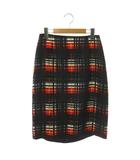 プラダ PRADA シルクチェックスカート 膝丈 タイト 40 ブラック マルチカラー P114G /DO ■OS ■SH