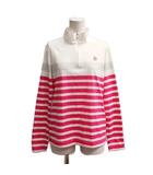 マンシングウェア MUNSINGWEAR ゴルフウェア カットソー ハーフジップ ストレッチ スタンドカラー ボーダー柄 ロゴ バイカラー L ピンク 白 ホワイト /BB