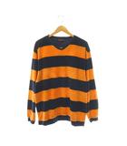 パーリーゲイツ PEARLY GATES ボーダー柄パイルVネックトップス カットソー 長袖 3 ネイビー オレンジ /HK ■OS ■AD