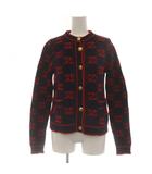 グッチ GUCCI GGウール ブークレ ジャカード カーディガン ニット ロゴボタン XS 紺 ネイビー 赤 レッド 713300 /CX ■OS